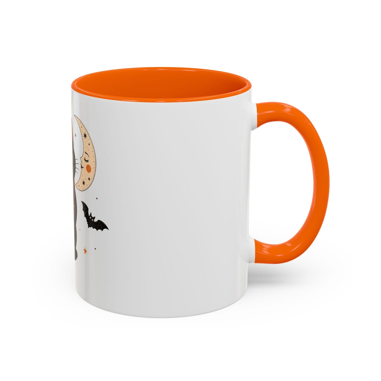 Black Cat Moon Accent Coffee Mug — Cute Halloween Cat with Bats (11/15oz)