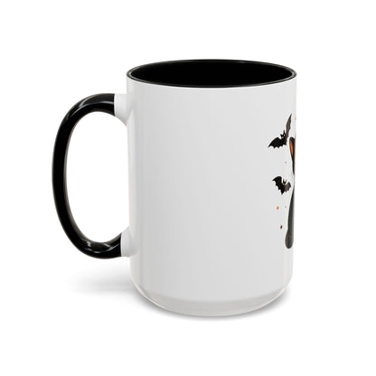 Black Cat Moon Accent Coffee Mug — Cute Halloween Cat with Bats (11/15oz)