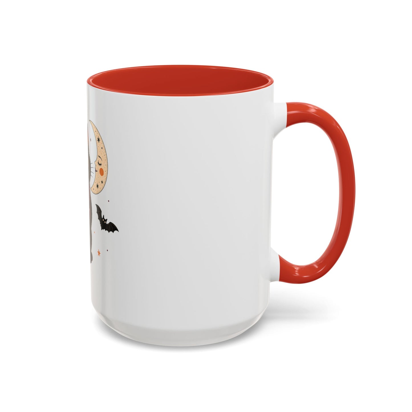 Black Cat Moon Accent Coffee Mug — Cute Halloween Cat with Bats (11/15oz)