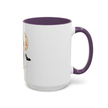 Black Cat Moon Accent Coffee Mug — Cute Halloween Cat with Bats (11/15oz)