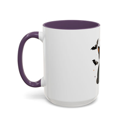 Black Cat Moon Accent Coffee Mug — Cute Halloween Cat with Bats (11/15oz)