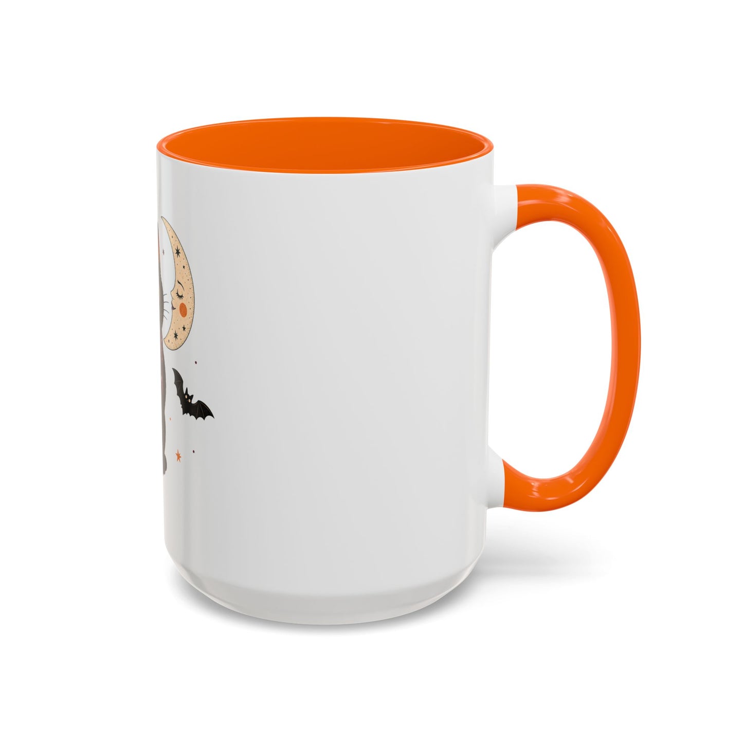 Black Cat Moon Accent Coffee Mug — Cute Halloween Cat with Bats (11/15oz)