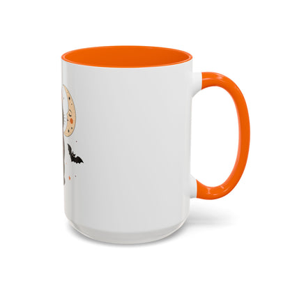 Black Cat Moon Accent Coffee Mug — Cute Halloween Cat with Bats (11/15oz)