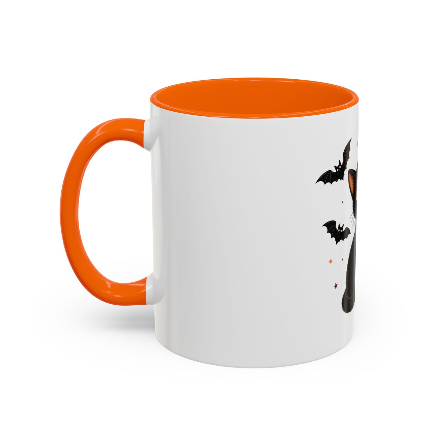 Black Cat Moon Accent Coffee Mug — Cute Halloween Cat with Bats (11/15oz)