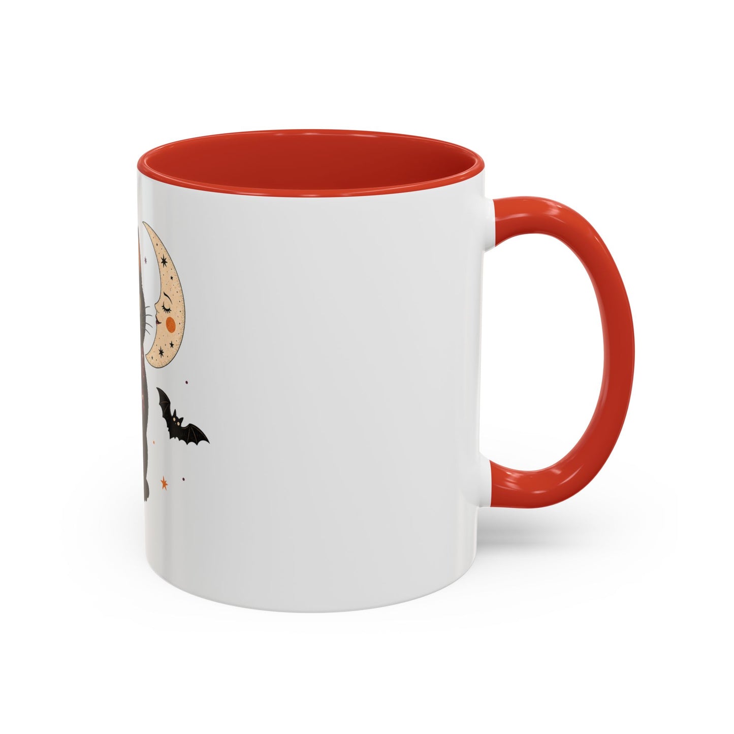 Black Cat Moon Accent Coffee Mug — Cute Halloween Cat with Bats (11/15oz)